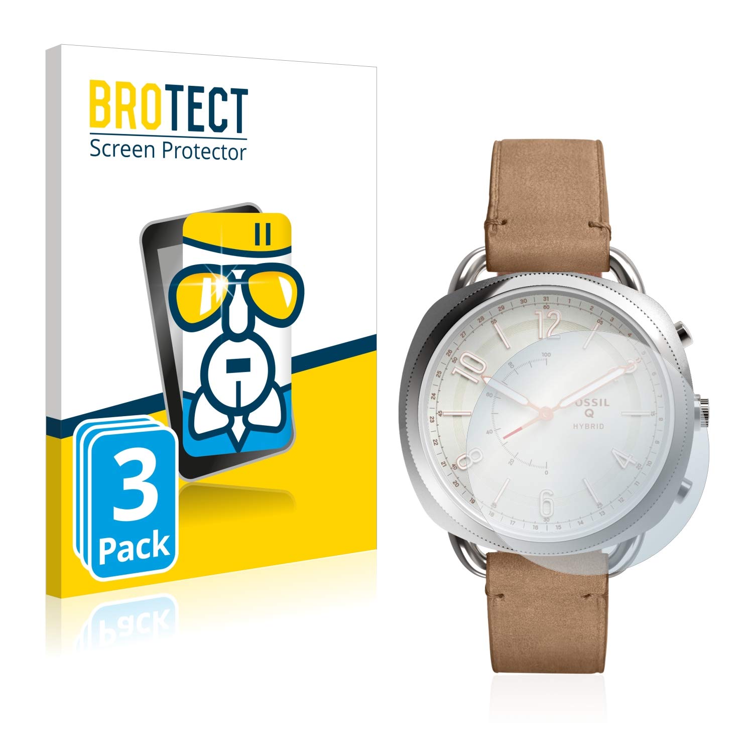 brotectbrotect Glass Screen Protector Film compatible with Fossil Q Accomplice (3 Pack) - Glass-Foil 9H Protection [Scratch Resistant, High Clarity]