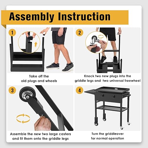 Miniatura 4 de Ruedas giratorias universales y estante lateral para plancha Blackstone de 28 pulgadas, piezas de plancha para accesorios Blackstone con freno,
