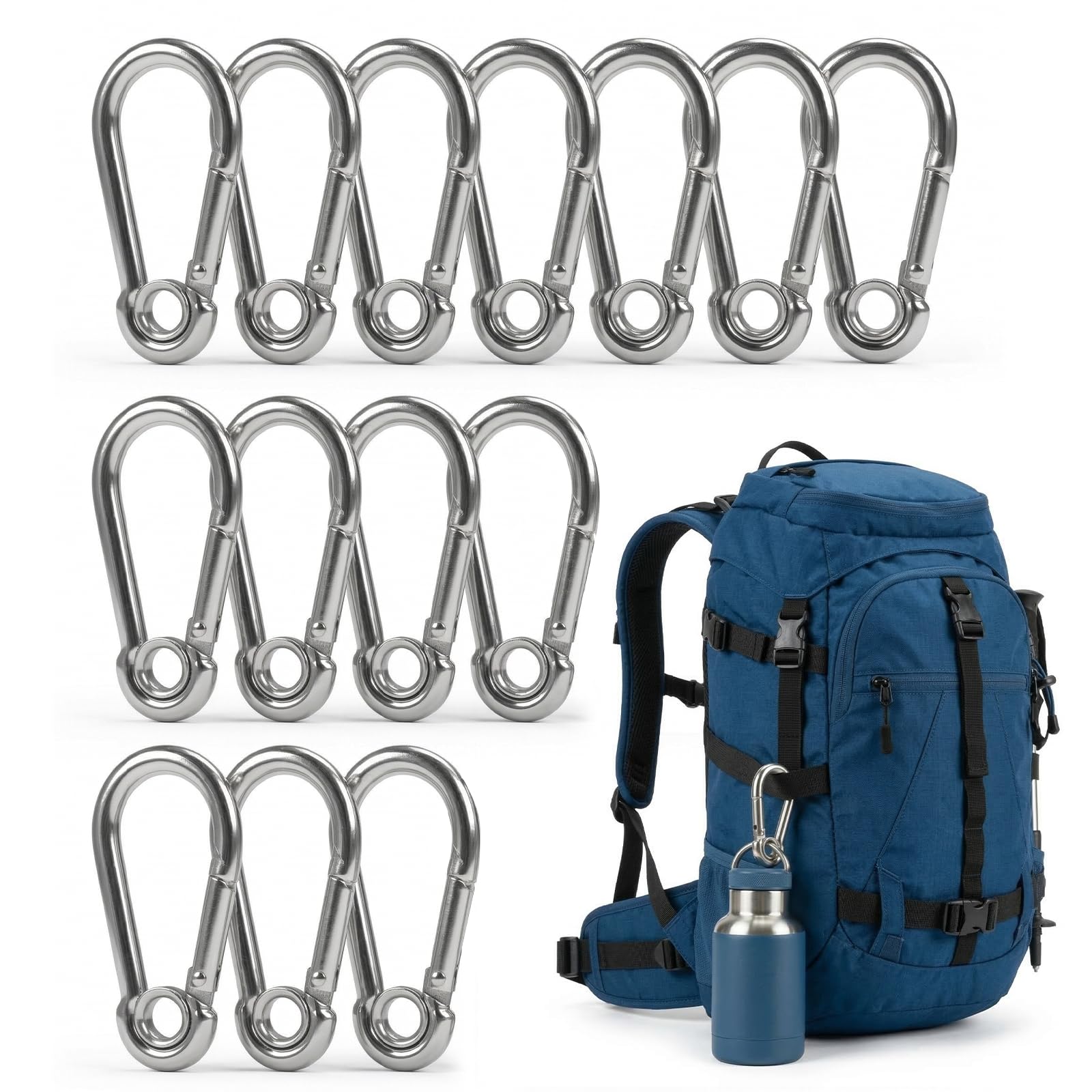 Carehabi 14 pièces Mousquetons en Acier Inoxydable 60 * 30mm Petit Mousqueton Mousqueton INOX pour Porte-clés Hamacs Camping Pêche Auvents