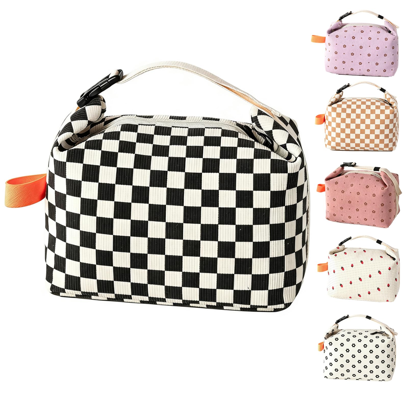 WUWYOUWL Corduroy Lunch Bag, Cute Carton Insulated Lunch Box, Reusable Lunch Cooler Bags Waterproof Lunchbag Foldable Lunch Bag for Women, Men, Kids and Students Travel Picnic School (Black)