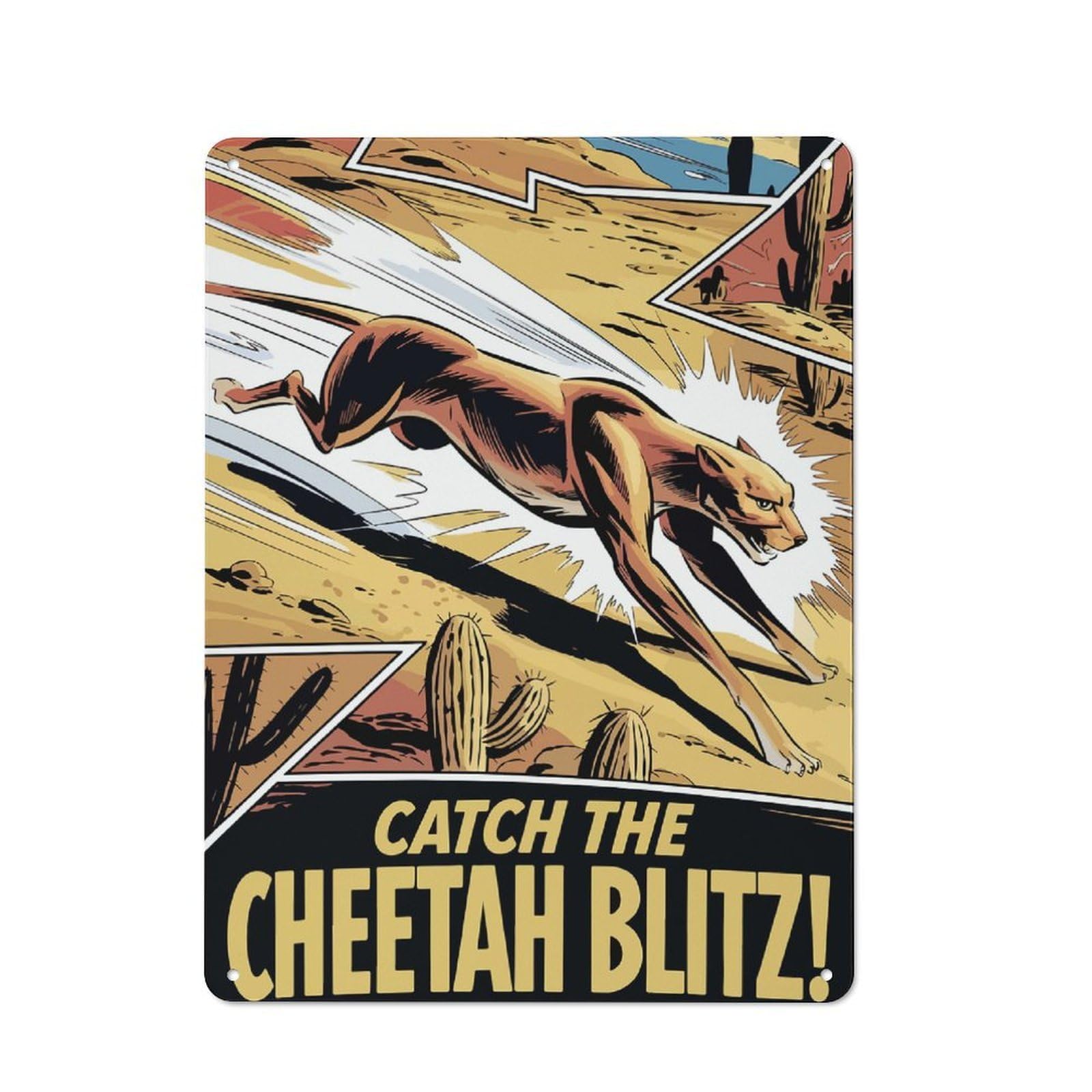 Junmoney Cheetah Blitz Comic Art Decorative Tin Sign With Design 40X30cm, Classic Retro Room Decor For Kitchen, Hallway, Bar Or Small Cafe