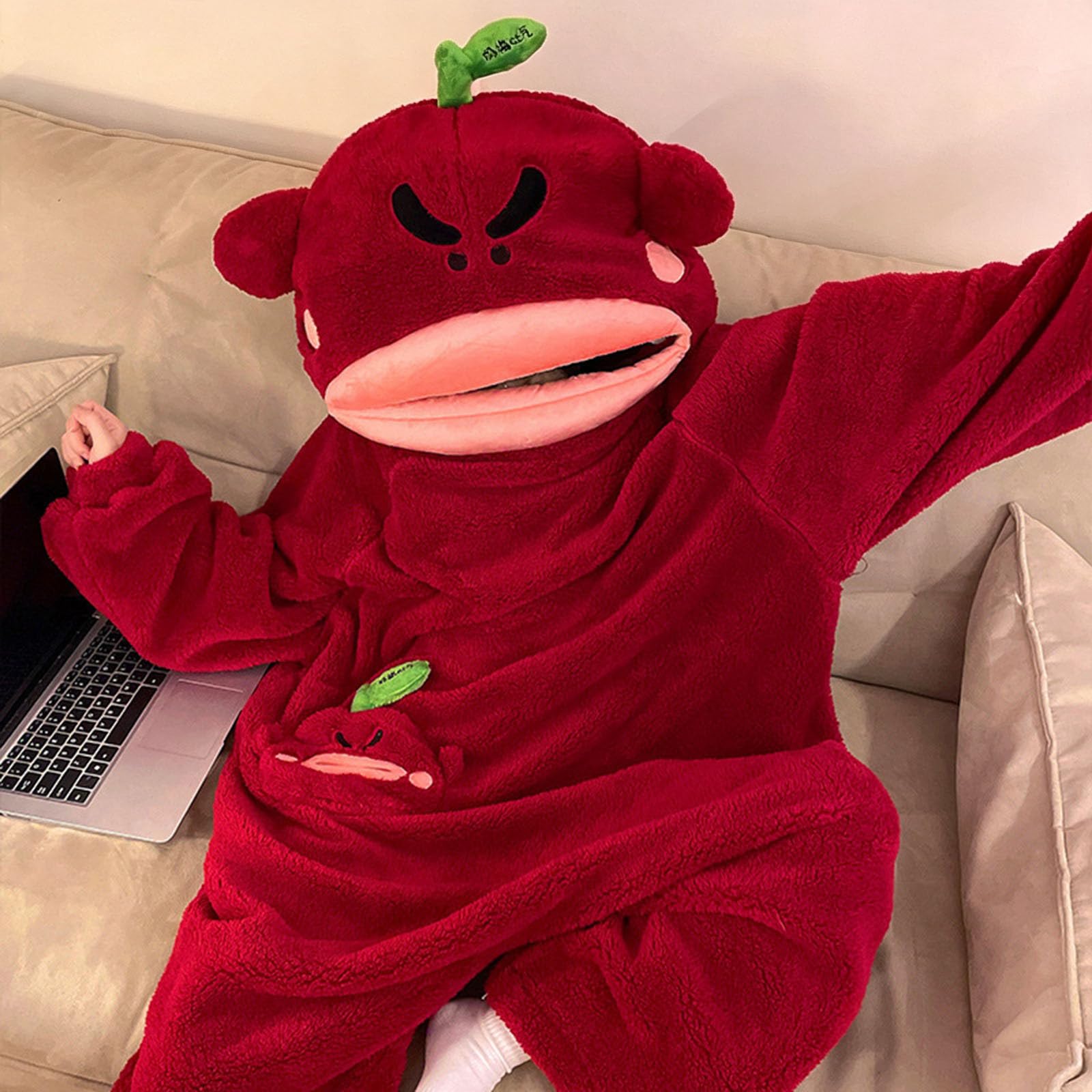 Genérico Pijama Mono Mujer y Hombre con Capucha, Pijama de Halloween para Adulto, Disfraz de Monstruo, Otoño Invierno Franela Ropa de Dormir Unisex de Una Pieza para el Hogar, Fiesta
