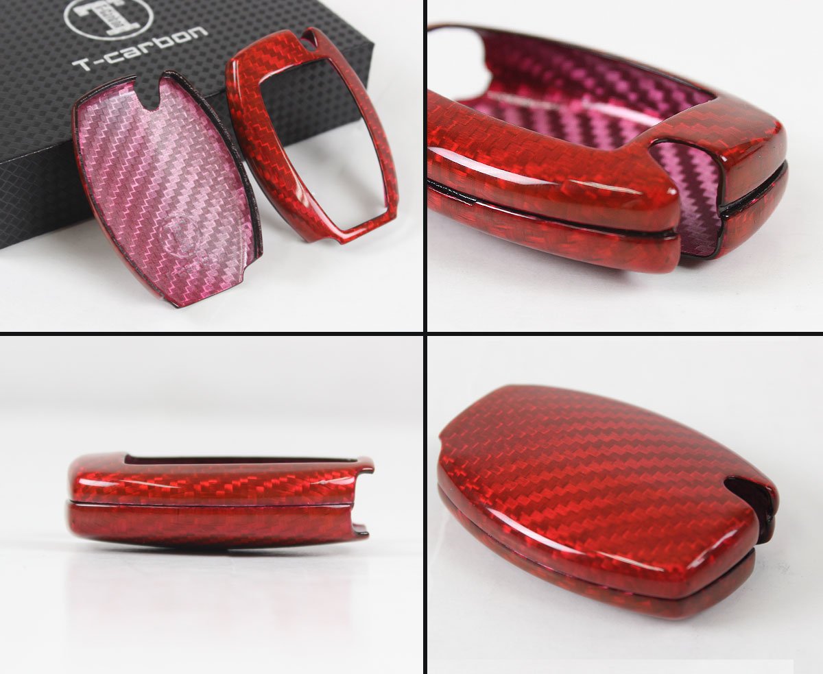 Luxury Red Edition Carbon Fiber Key Protective Case Cover Compatible for with Mercedes-Benz Keyless Entry Smart Fob