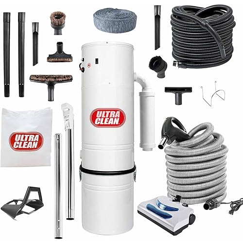 Made in Canada Ultra Clean SC200 Central Vacuum System, Tangential Bypass Motor up to 7,500 sq.ft Home with Deluxe Electric Hose, Powerhead, Accessories, Garage Kit Complete Package (Pigtail, 30 foot)