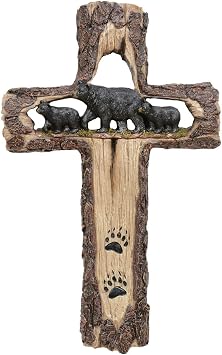 BLACK FOREST DECOR Bear Family Wall Cross 8 1/3" Wx1 1/4" Dx13 3/5" H