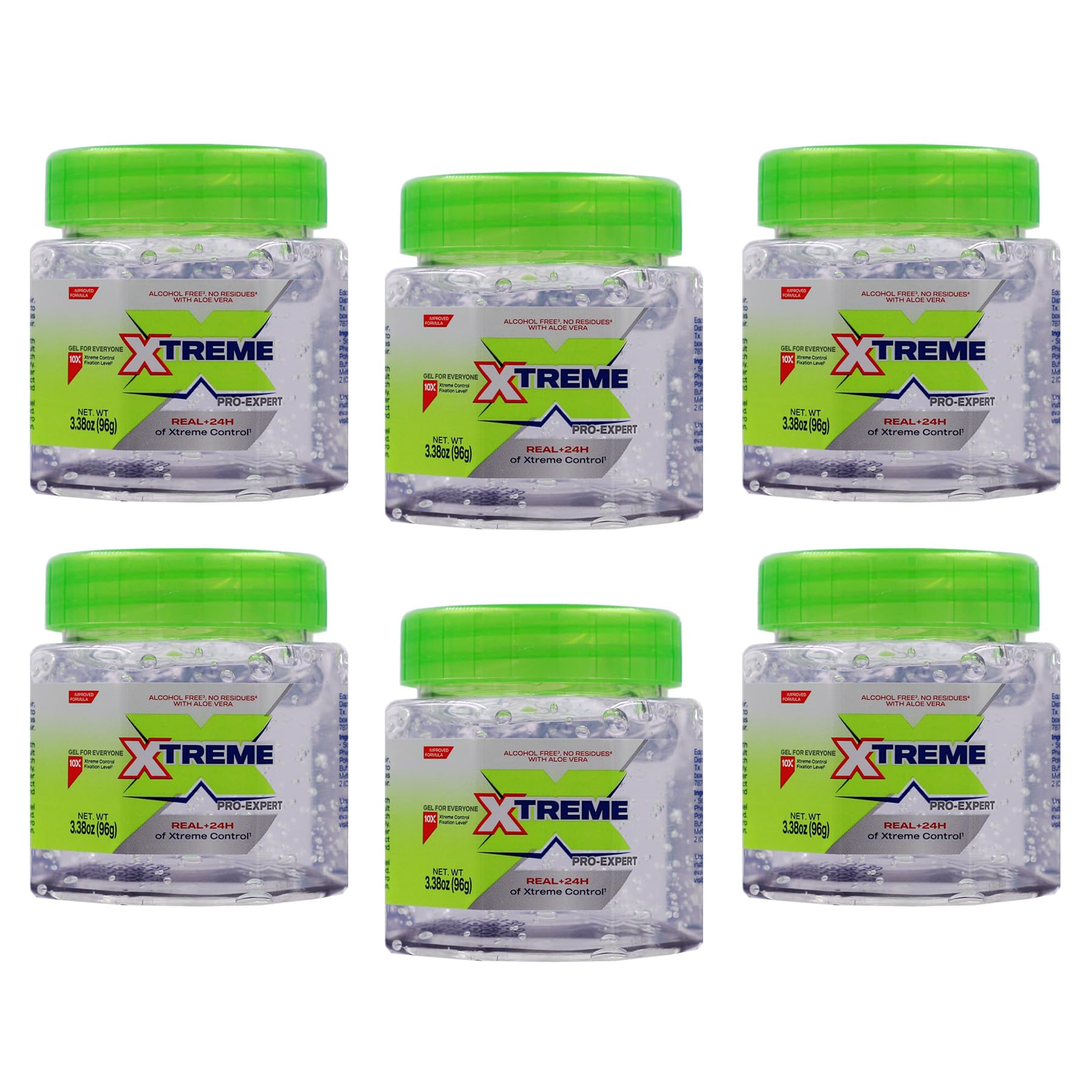 Xtreme Pro-Expert Clear Hair Styling Gel, 3.39 Oz, 6 Pack, Alcohol-Free with Aloe Vera, 24 Hour Control