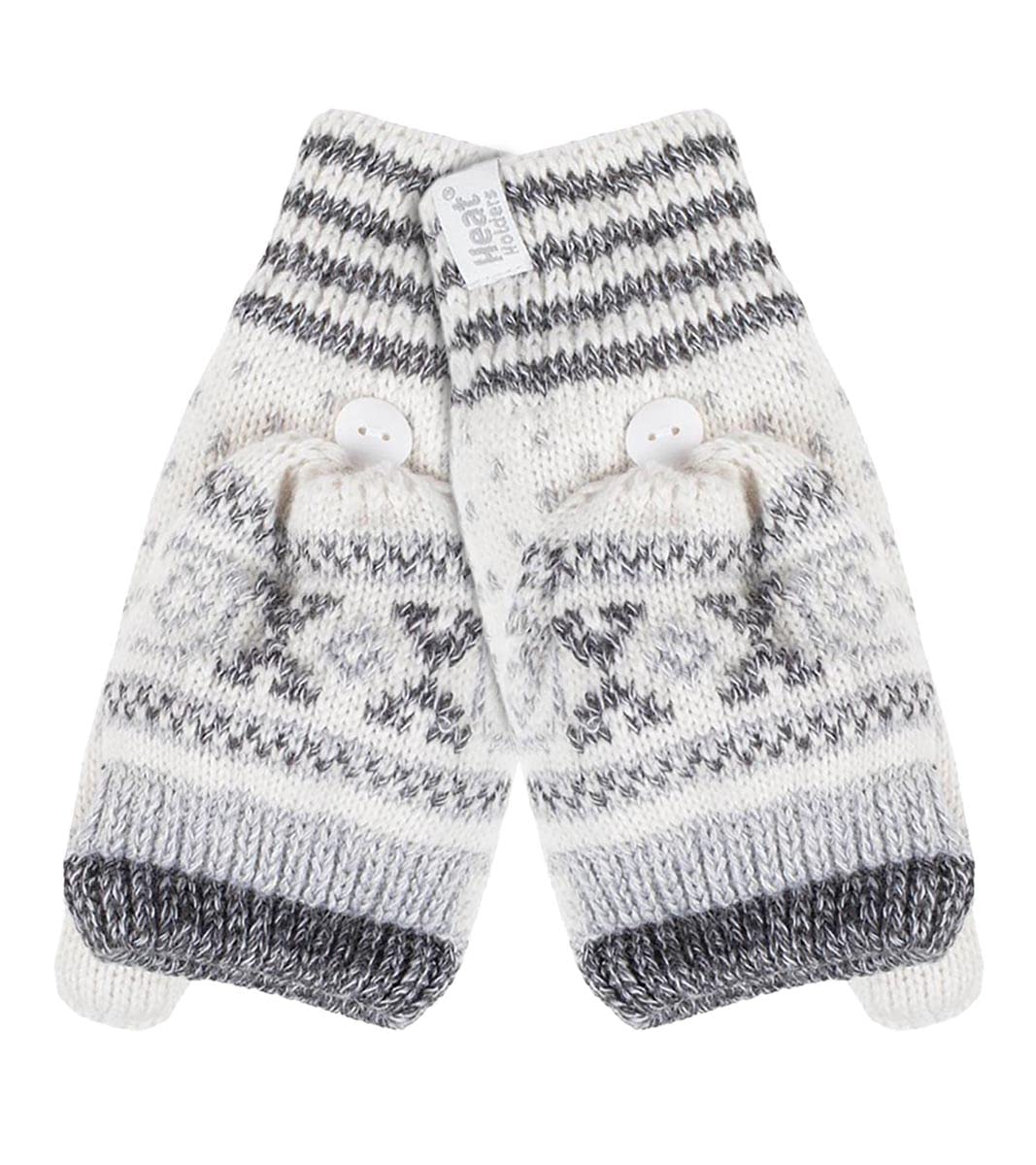 Heat Holders Women's Cream (Stockholm) - Warm Fairisle Patterned Thermal Fingerless Winter Mittens Converter Gloves (One Size, )