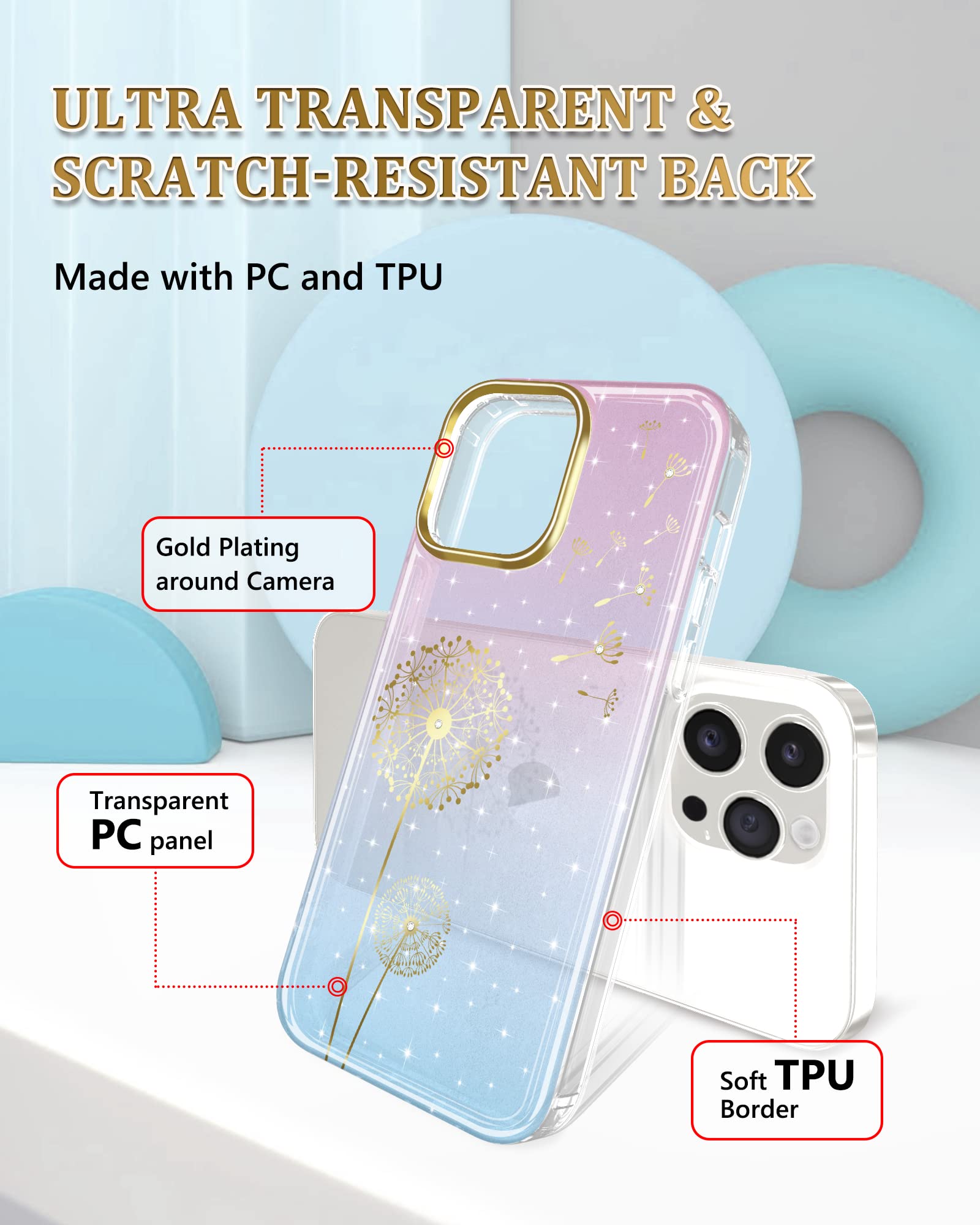 Custodia JIAXIUFEN Per IPhone 14 Pro Max Con Glitter E Farfalle, Trasparente Con Protezione Schermo E Fotocamera Inclusa, Antiurto