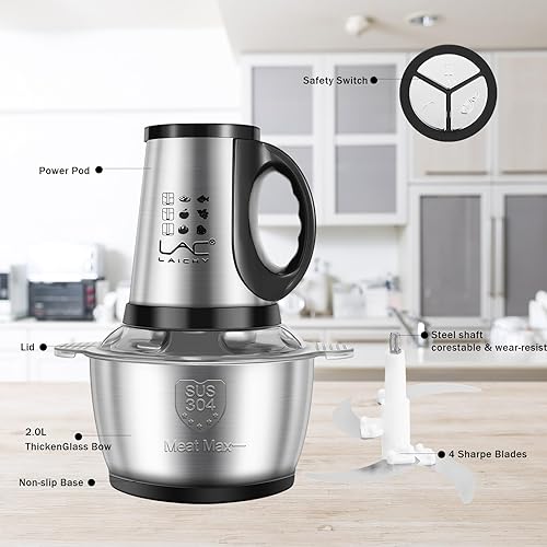 Miniatura 3 de Procesador de alimentos, molinillo de carne, potente picador de alimentos pequeño de 250 W, picador eléctrico de verduras con un tazón de 8 tazas y