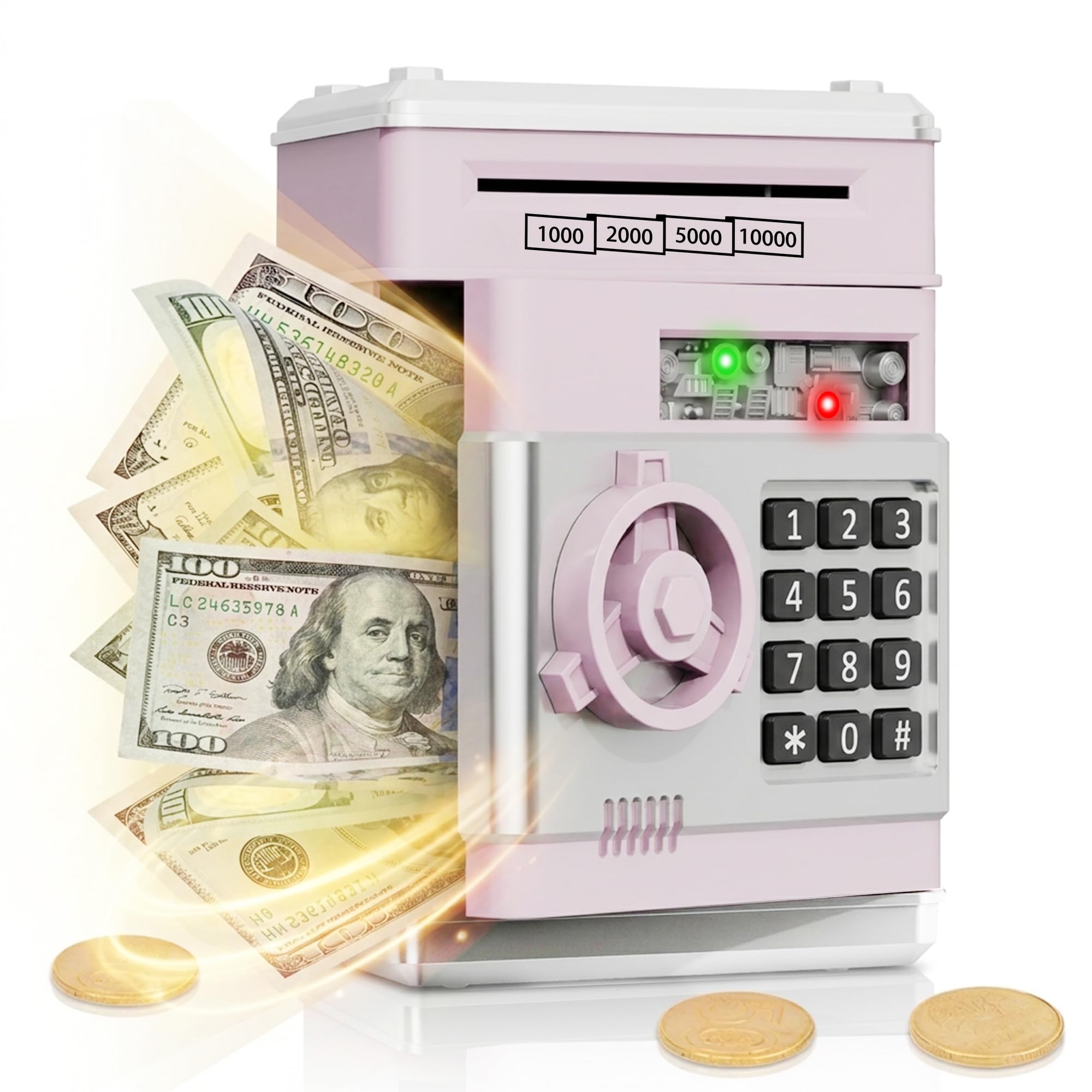 Refasy Piggy Bank Cash Coin Can ATM Bank Electronic Coin Money Bank for Kids Age 3-12, Money Savings Box Mini ATM Coin Bank Toys Gifts for 3 4 5 6 7 8 9 10 11 12 Year Old Boys Girls — Amazon image 9