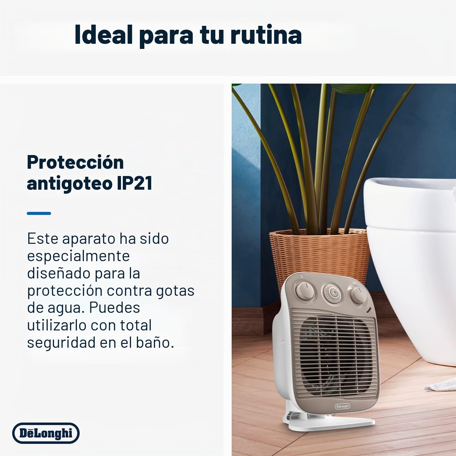 DeLonghi HFS50D22 - Calefactor (Calentador de ventilador, 24 h, IP21, Interior, Piso, Blanco)