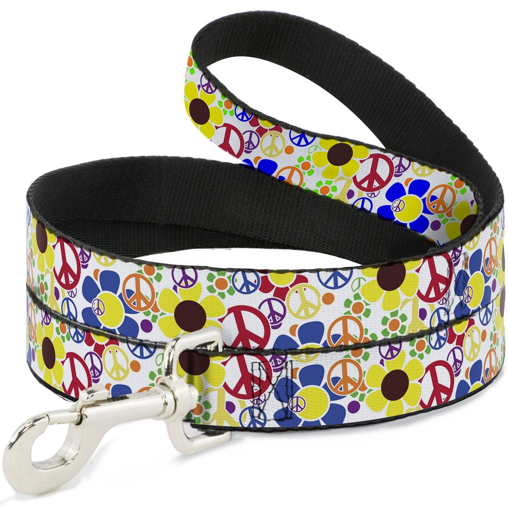 Laisse Buckle Down Paix Flower Power de 4 pieds pour les promenades quotidiennes en ville