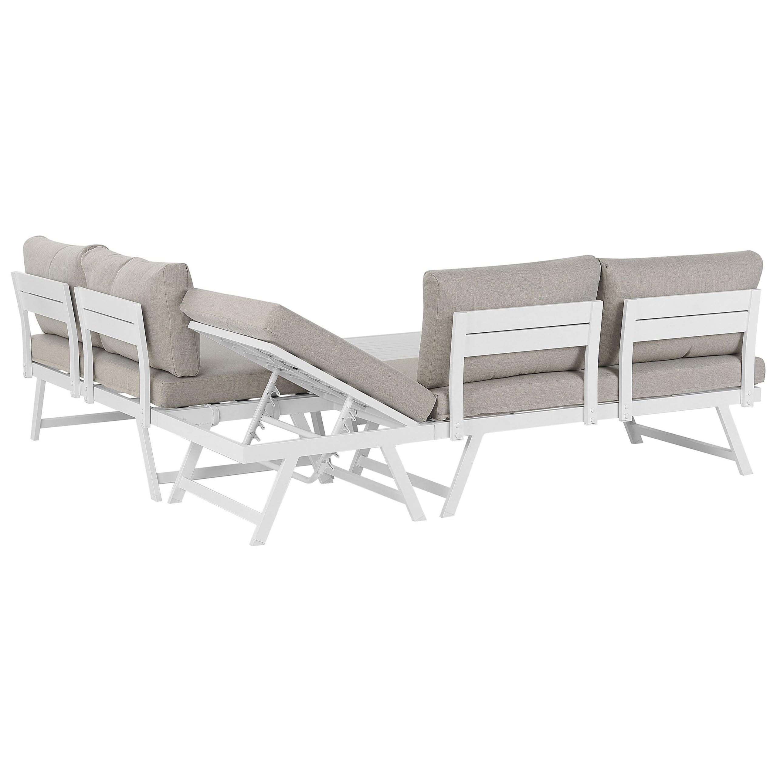 Beliani Gartenset einstellbare Rückenlehne 5-Sitzer aus Aluminium in Taupe Coccorino