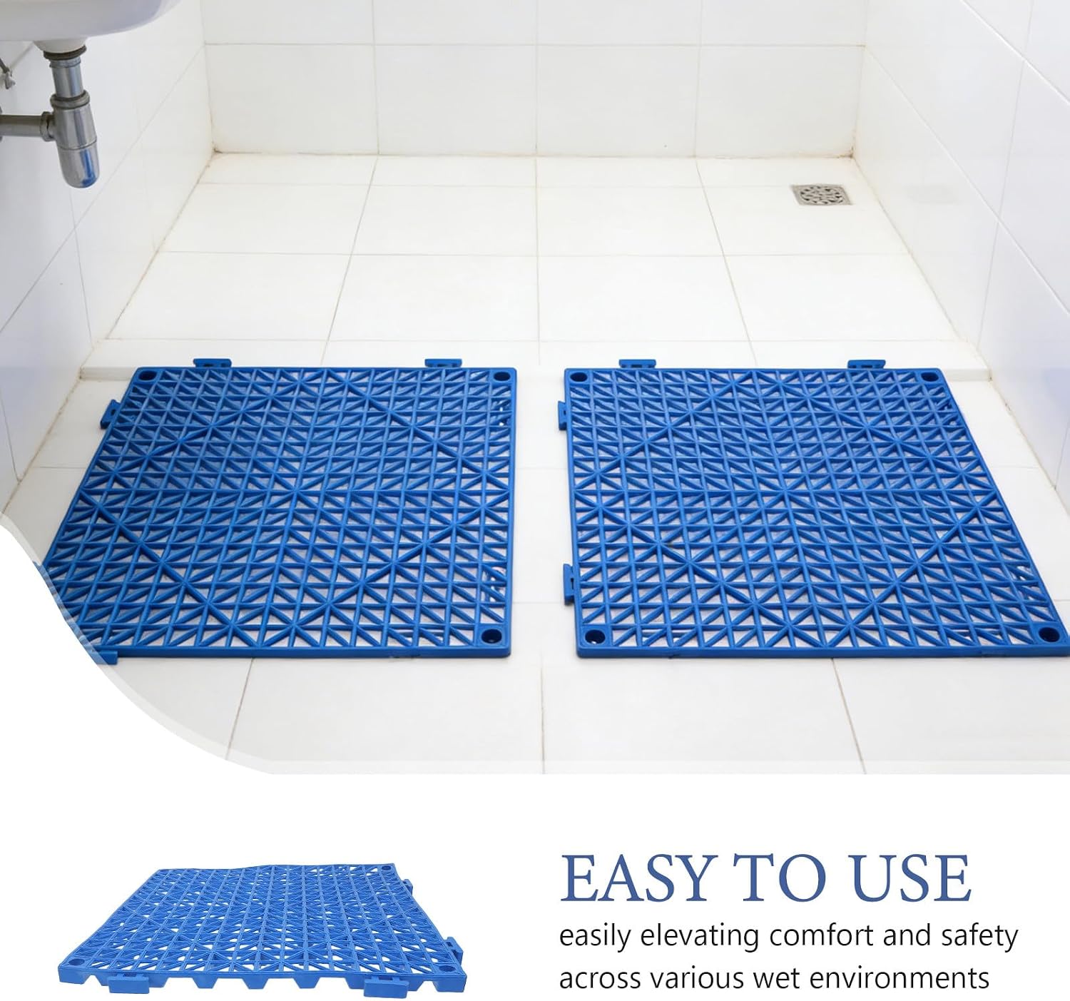 2pcs Interlocking Tiles: Splicing Drainage Mats - 30x30cm/11.81 Inch Non-Slip Interlocking PVC Garage Tiles for Patio Workshop Basement Poolside