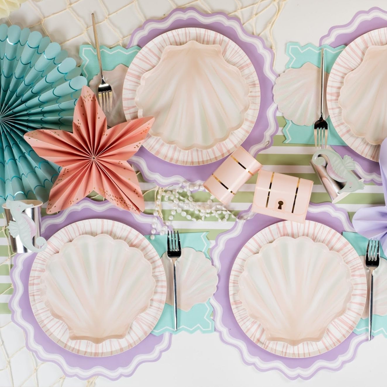 Gatherings by CP Mermaid Shell Shaped Plates, 8 Pack, 8.5 Inch