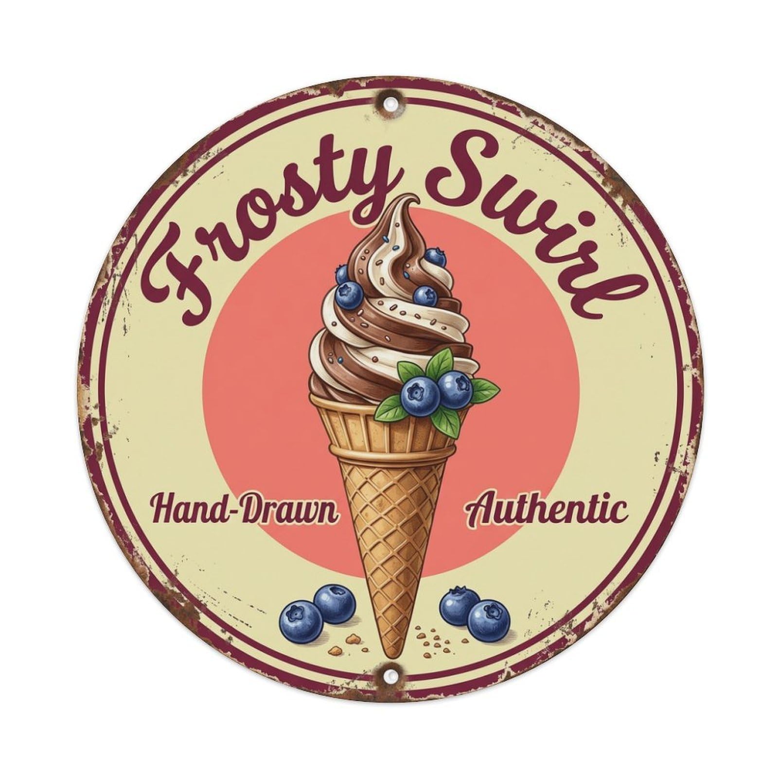 Cwbufd Vintage Style Frosty Swirl Retro Kitchen Vintage Metal Tin Sign Plaque Wall Decor For Cafe, Club Bar, Office, Garden Metal Poster 8X8inch