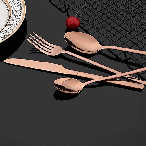 Miniatura 4 de JASHII Juego de cubiertos de 24 piezas para 6, 180 acero inoxidable cubiertos color plateado utensilios de cocina, borde cuadrado y espejo pulido