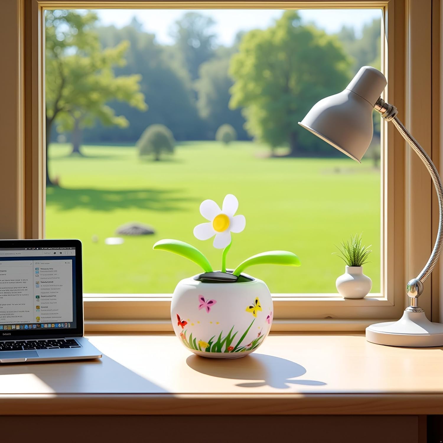 2Pcs White Solar Powered Dancing White Flower in Colorful Shape Flip Flap,Animated Bobblehead Dancer Office Desk Car Decoration for Car,Window Sun Catcher Car Dashboard Decor Solar Power Kits