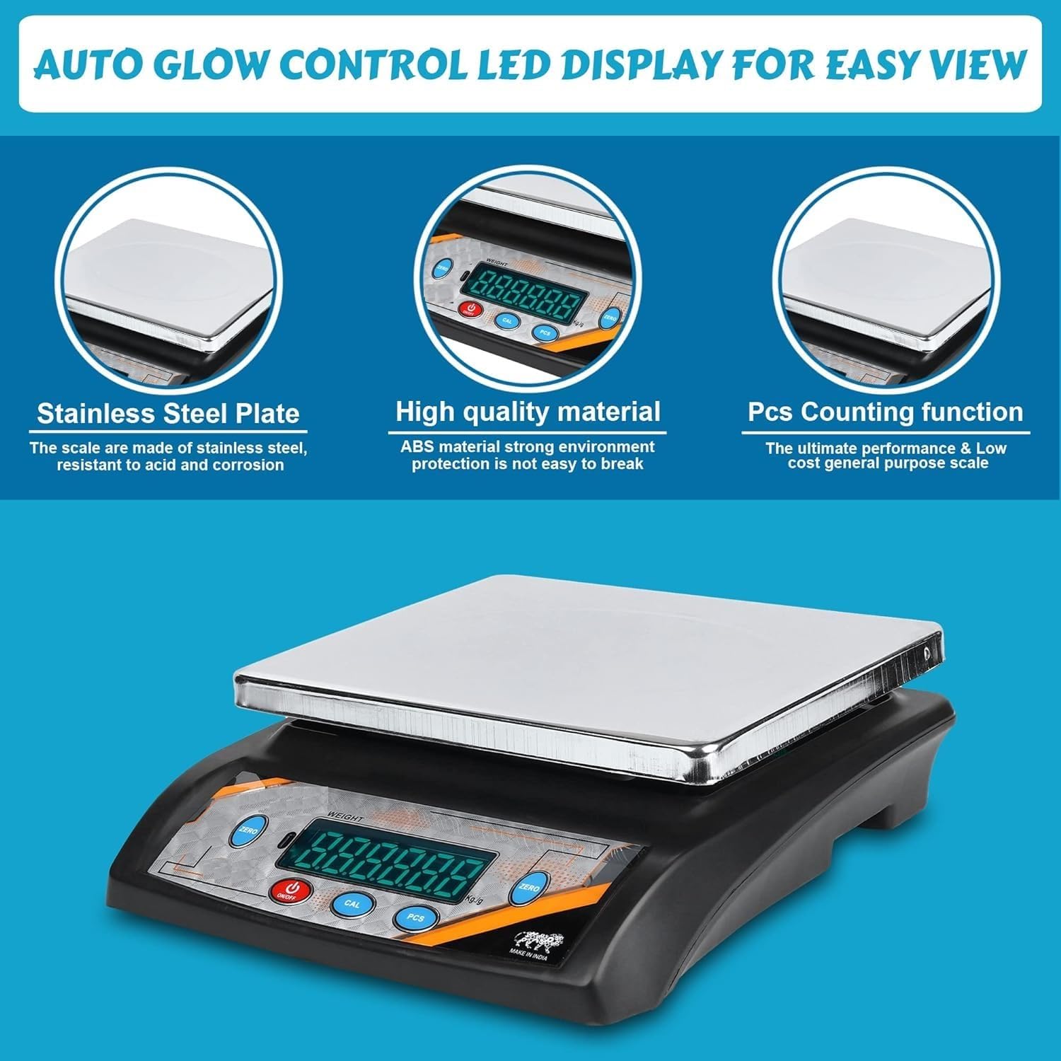Weighing Scale 30Kg Capacity | Rechargeable with Front & Back Double Display | Green Digital Weight Machine | 8.5 x 7 Inch SS Pan for Shop, Grocery, Parcel, Restaurant, Fruit, Home & Kitchen Use 2