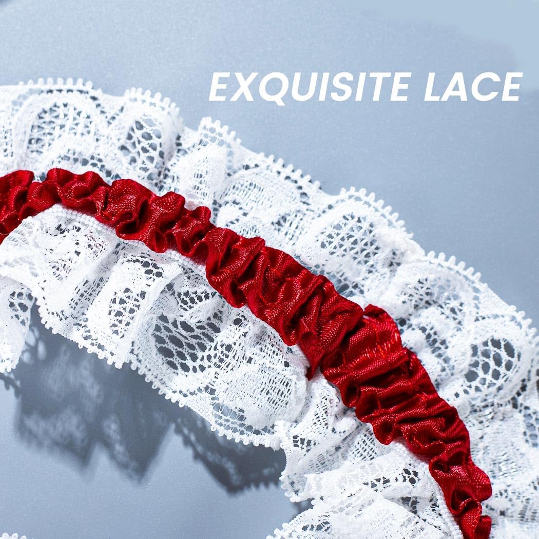 Lace Wedding Garter Red Rhinestones Bow Lace Leg Garter Thigh Garter Elastic Bell Leg Garter Christmas for Women