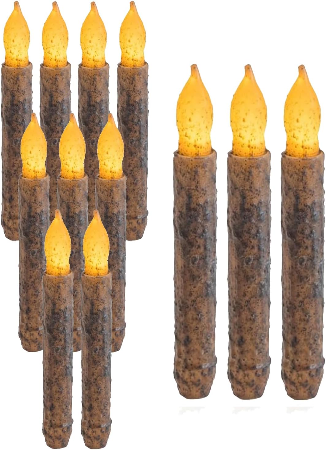 12 Pcs 6.5'' Real Wax Primitive Candles with Timer Battery Operated Hand Dipped Rustic Flameless Taper Candles for Halloween Country Home Decor