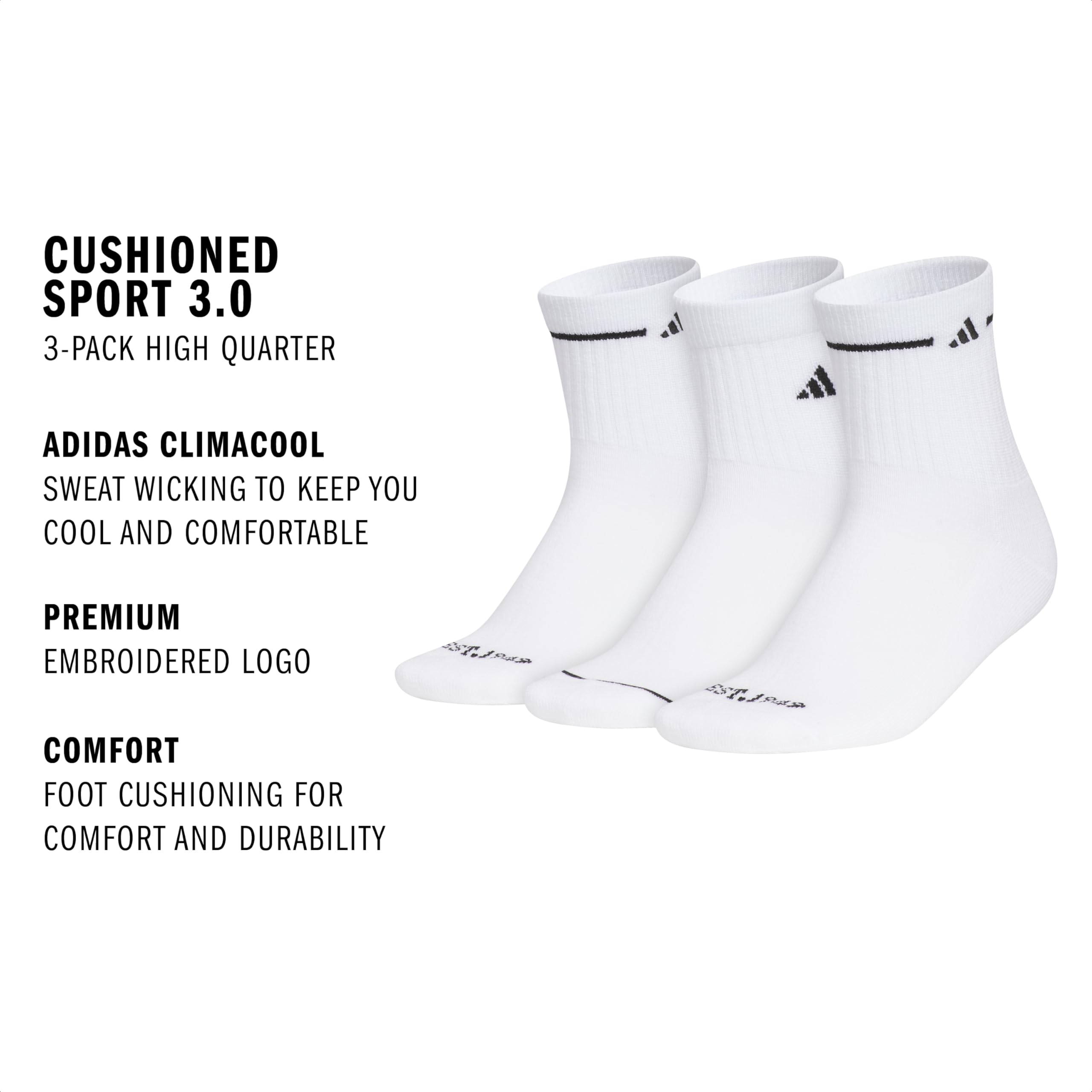 adidas Women's Cushioned Sport 3.0 3-pack High Quarter Calcetín de cuartos altos Mujer (Pack de 3)