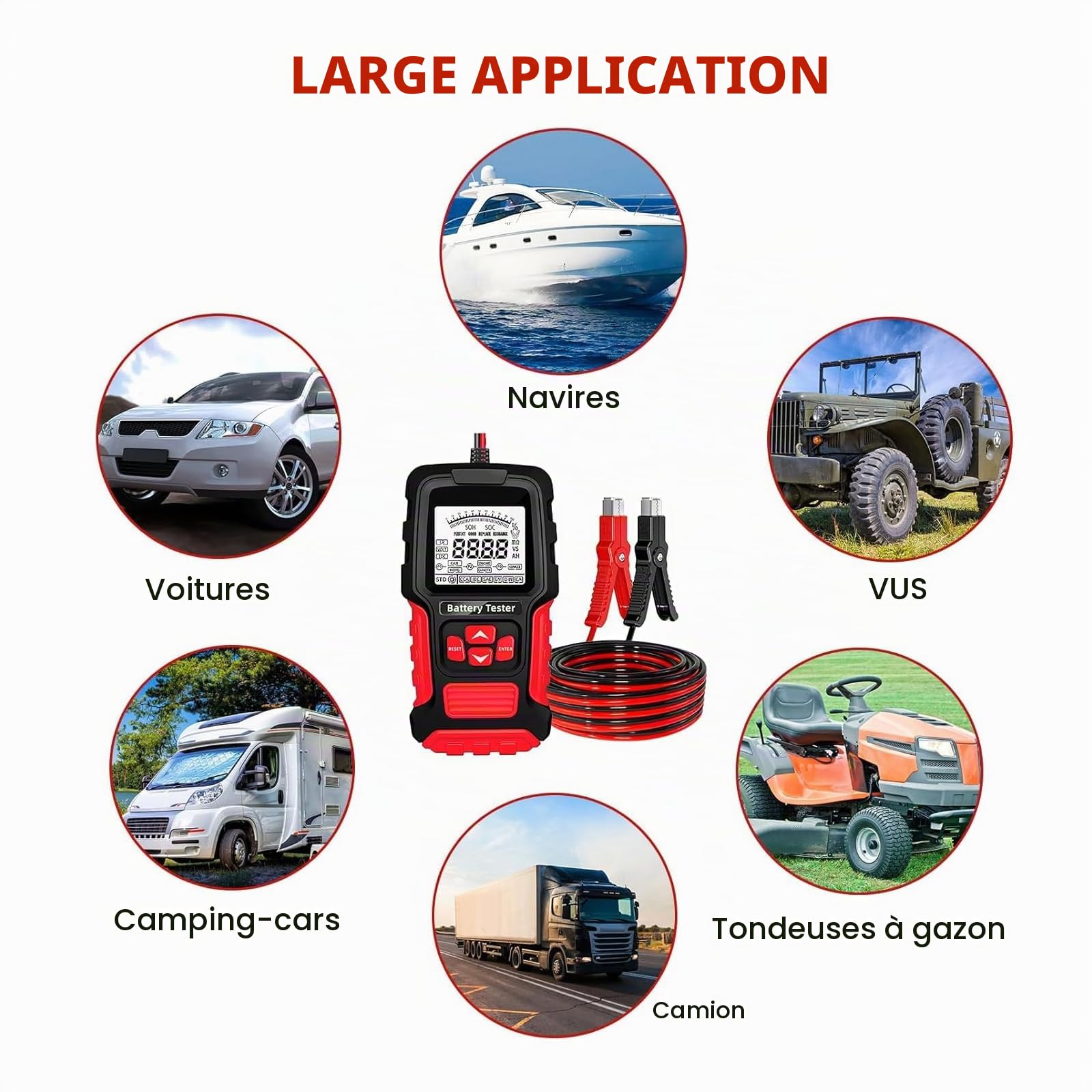 Testeur de batterie de voiture, 12 V/24 V, testeur de batterie de voiture, testeur de batterie de voiture 200-2000 CCA Testeur d'alternateur de voiture, analyseur numérique avec écran LCD pour voiture
