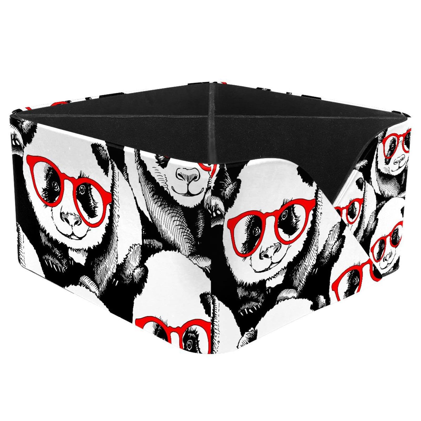 KengjuTesu Panda in Red Glasses Pattern Desktop Organizer Pen Holder, Rectangular Pencil Cup for Office, Study and Makeup Stations