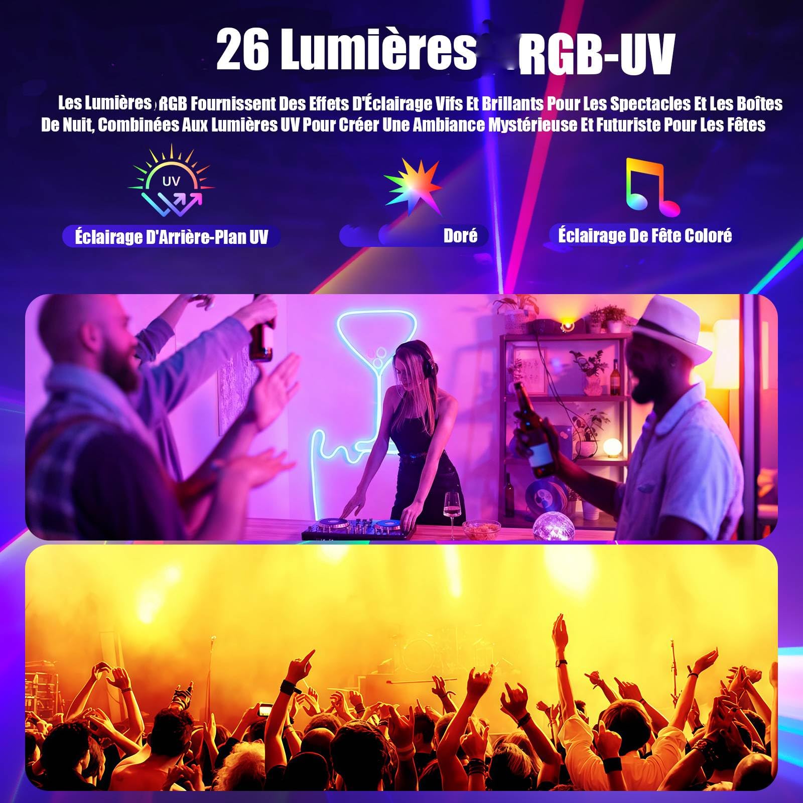 Jeux de Lumiere et Fête Contrôlée par Musique avec DMX512, UV & Boule Disco - Lumiere DJ pour Club, Fête, Événement, Mariage, Halloween