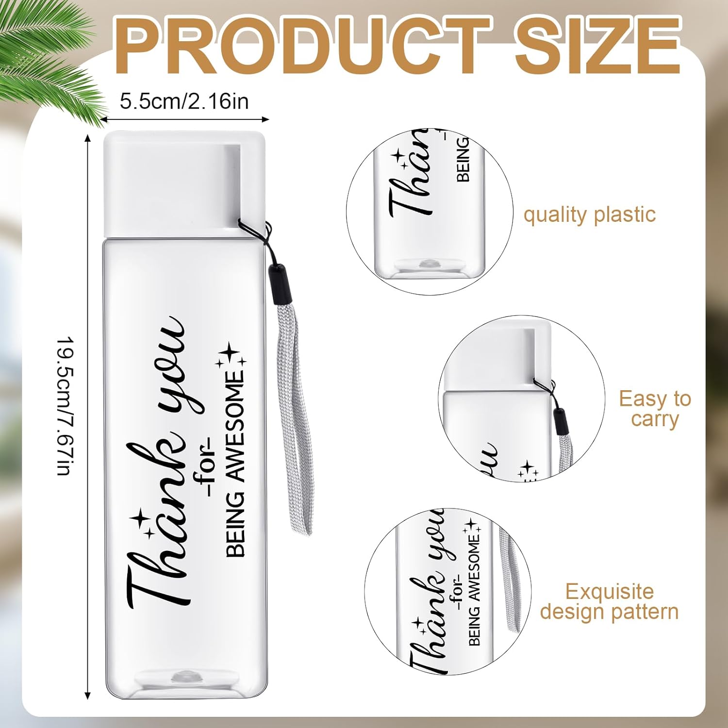 24 Pcs Thank You Water Bottles Bulk, 17 oz White Plastic Water Bottle Employee Appreciation Gifts Reusable Cup for Staff Coworker Teacher Team