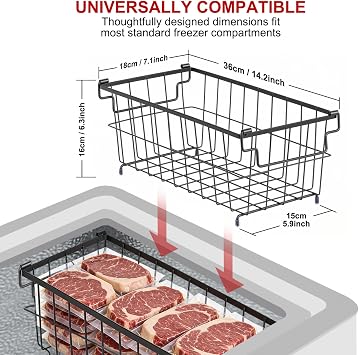 Stackable Chest Freezer Baskets, 4-Pack Organiser Storage Boxes