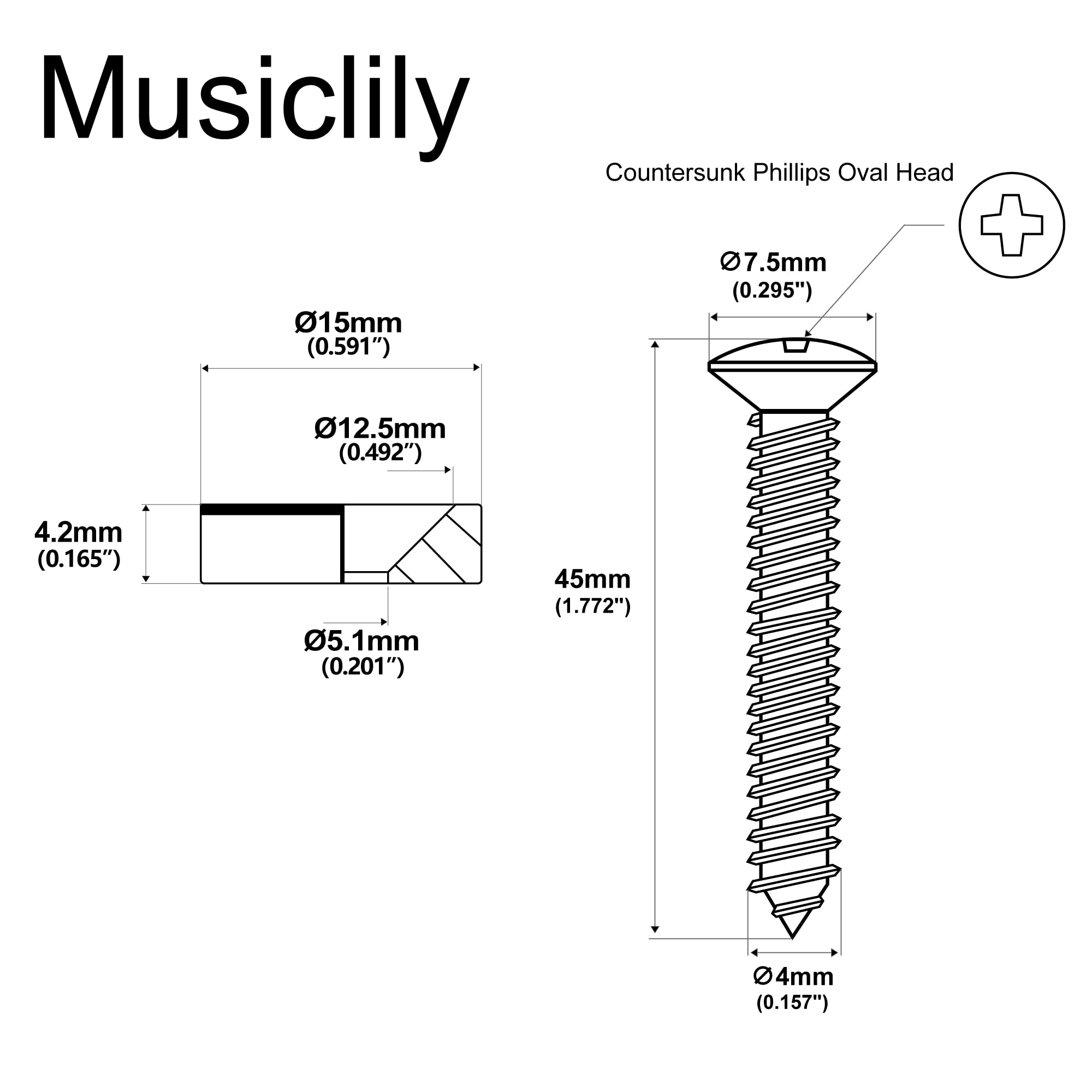 Musiclily Pro 15mm Steel Neck Joint Bushings Ferrules with Screws for Electric Guitar Bass Nickel (Set of 4) - Image 2