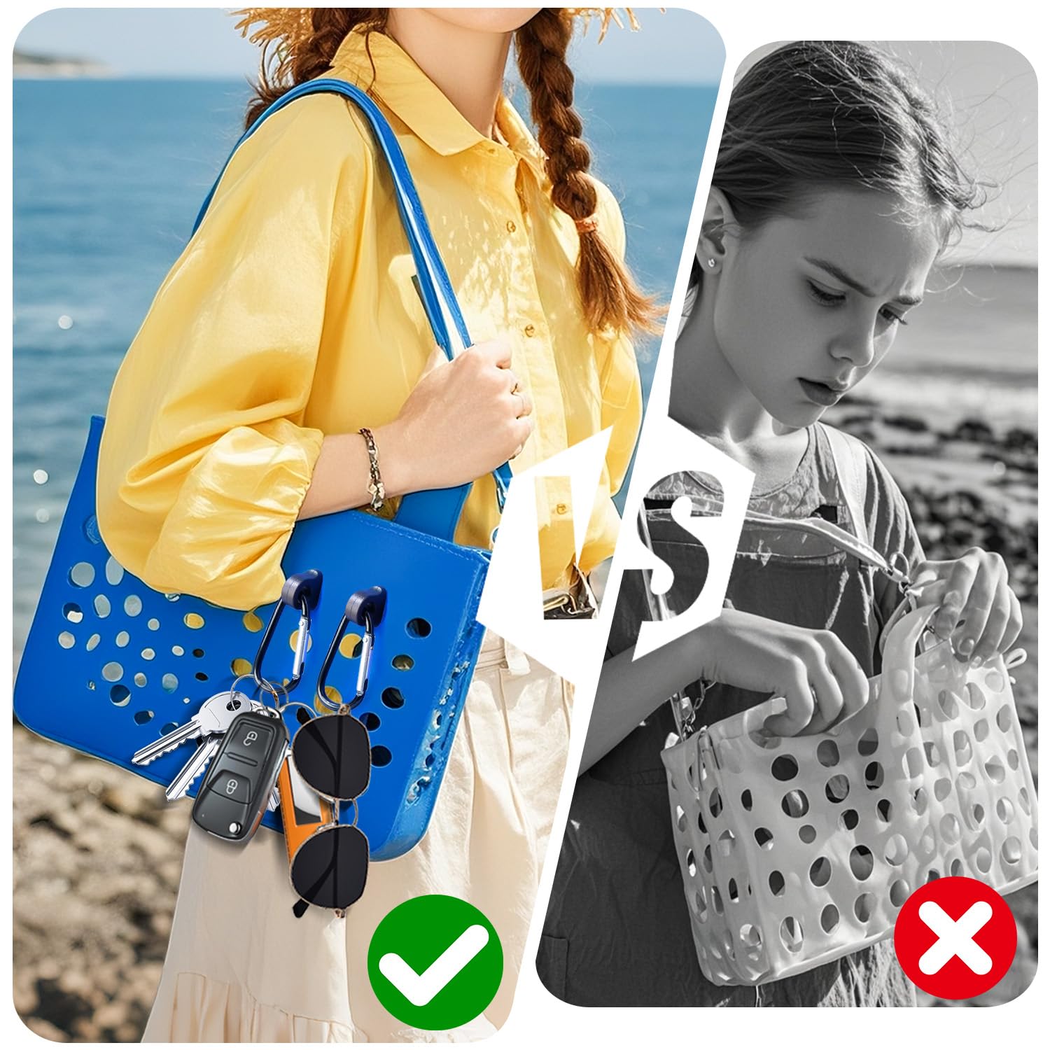 Zestaw 2 haczyków kompatybilny z torbą Bogg, akcesoria do breloczków, zawieszka karabińczyk, brelok do torby plażowej, oryginalny, rozmiar XL