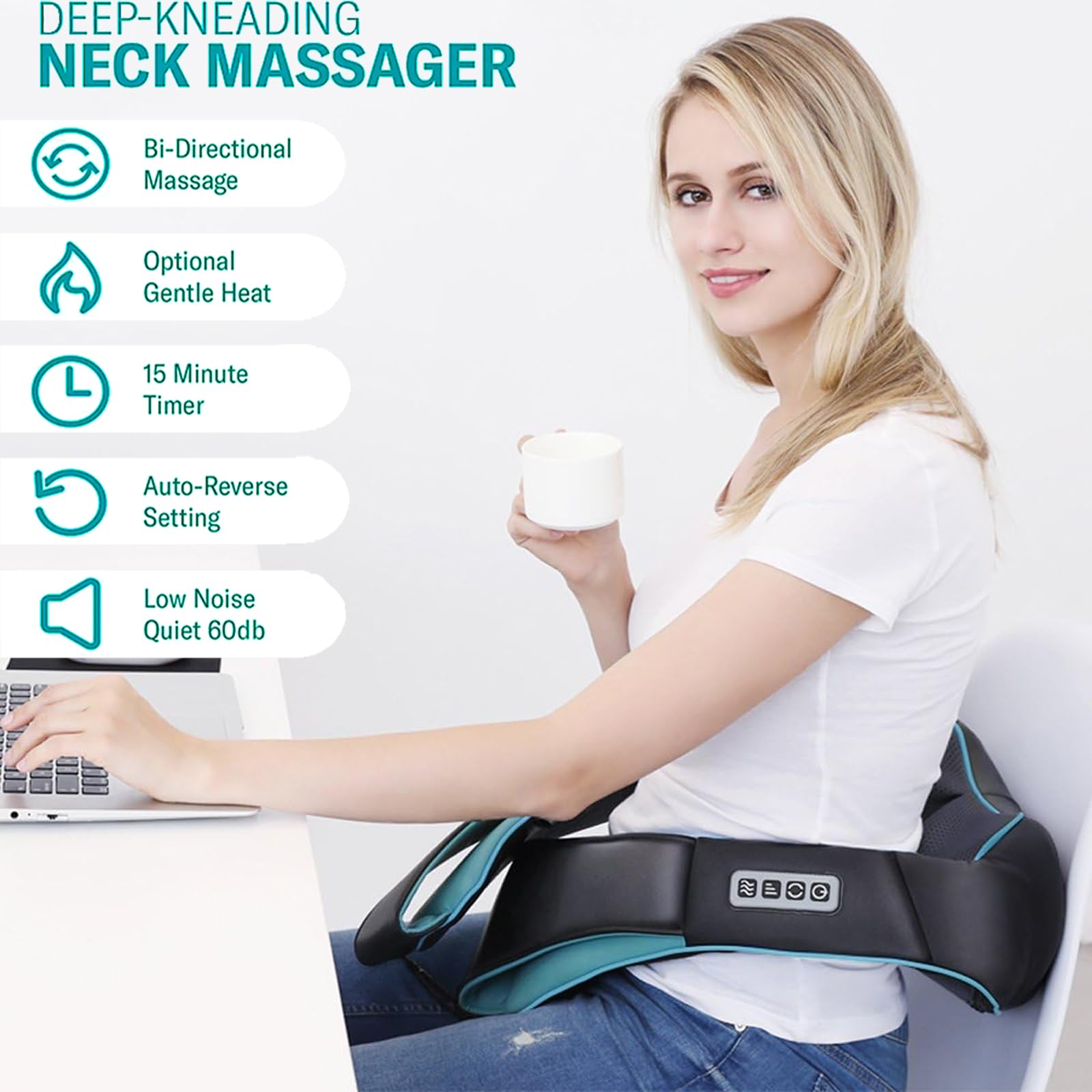 Masseur Cervical,Masseurs Électriques avec 8 Nœuds Rouleaux de Massage en 3D-Rotation Vitesse Réglable,Massage Dos et Cou avec Thermique Mode et Shiatsu Massage pour Soulager Les Douleurs Musculaires