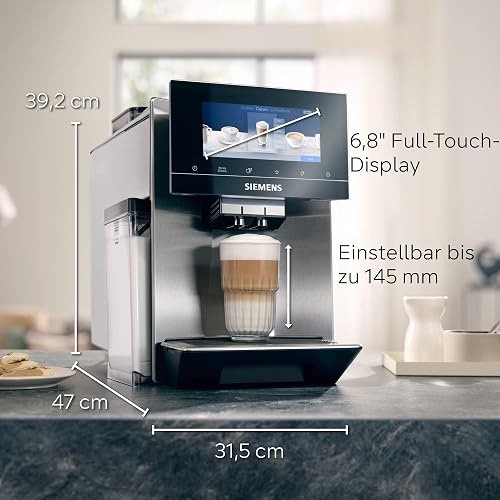 Siemens Macchina da caffè EQ900 TQ907D03, controllo app, display full touch, modalità barista, riduzione del rumore, fino a 10 profili, pulizia automatica del vapore, 2 contenitori per fagioli, 1500 - 2