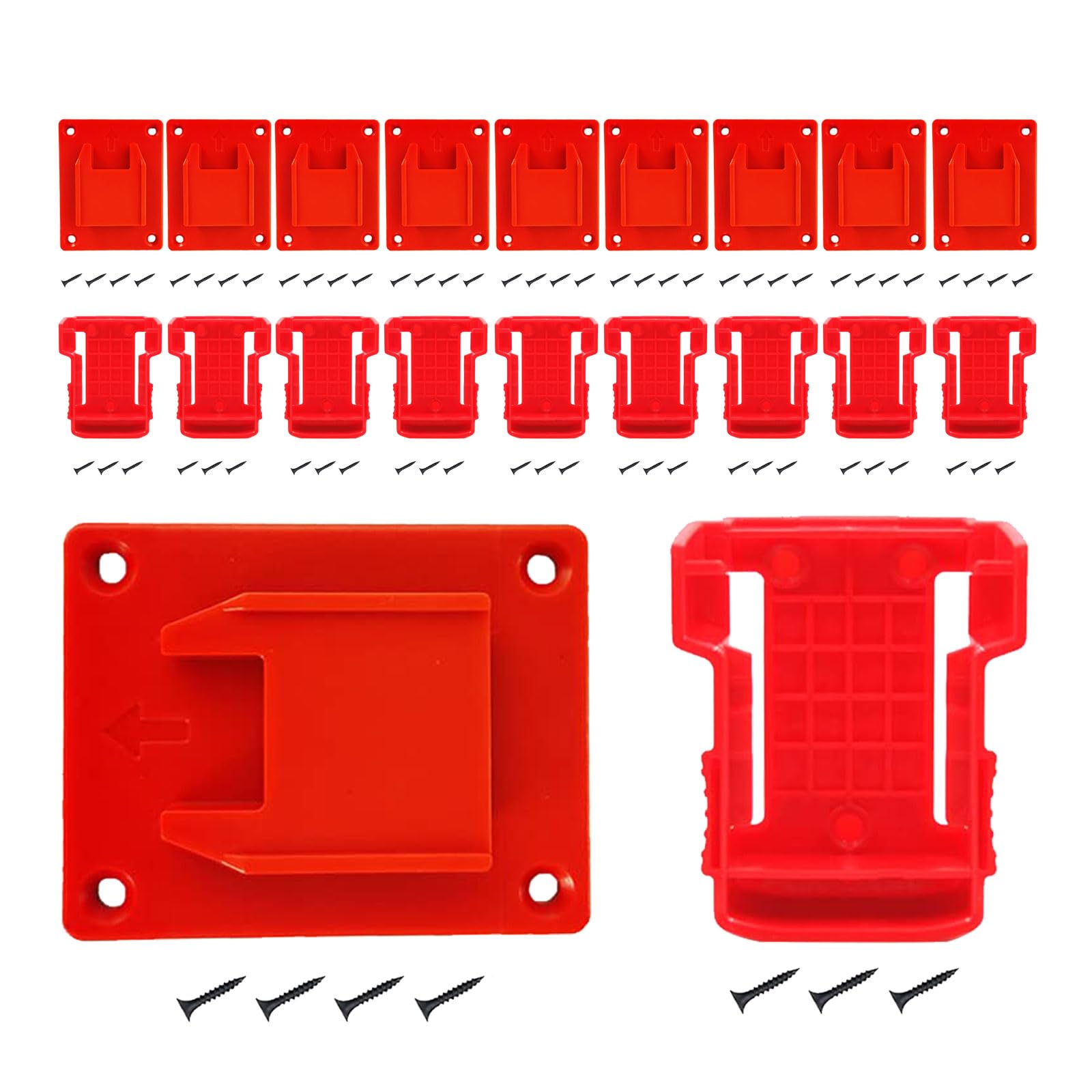 MXASLKMZ 20pcs Tool Holders Battery Holders Mount for Milwaukee M18 18V Battery Drill Tool Red 10pcs tool holders and 10pcs battery holders with and 70 Screws for Power Tool, HSGJJ008