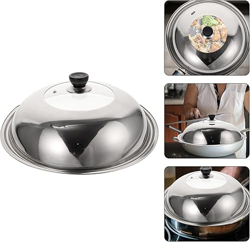 Miniatura 6 de Hemoton Tapa de olla de acero inoxidable, sartenes redondas, tapa de repuesto para utensilios de cocina, cubierta de sartén y sartén de hierro