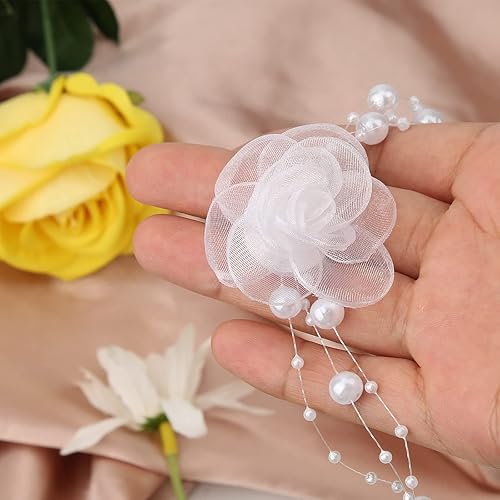 Miniatura 3 de Collares de flores para mujer, collar de flores de rosa, collar de flores de tela bohemia con cadena de perlas para mujer, novia, boda, fiesta,