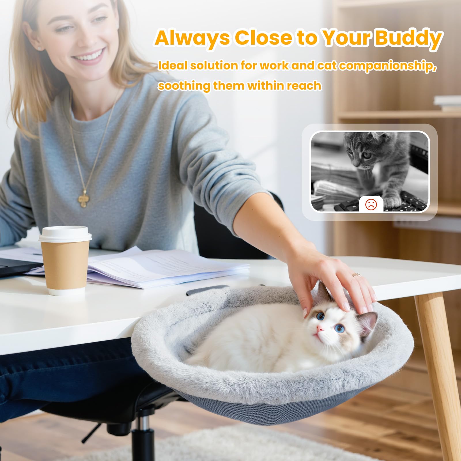 Pawaboo Lettino Da Scrivania Per Gatti, | Amaca Per Gatti Con Morsetto In Acciaio Che Sostiene Fino A 18 Kg, Lettini Pieghevoli Con Un Clic Con Peluche