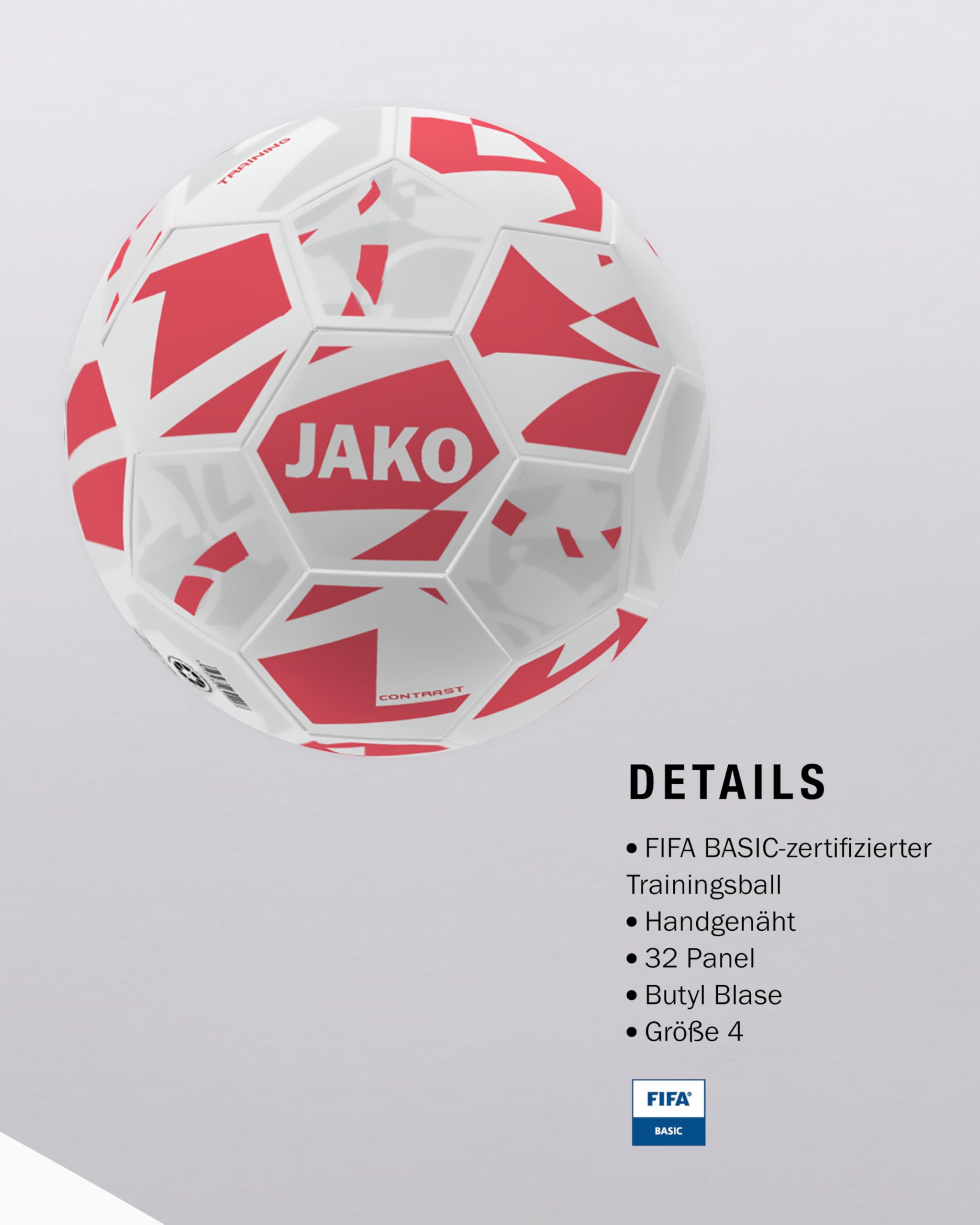 JAKO Trainingsball Contrast, weiß/Coral, 4