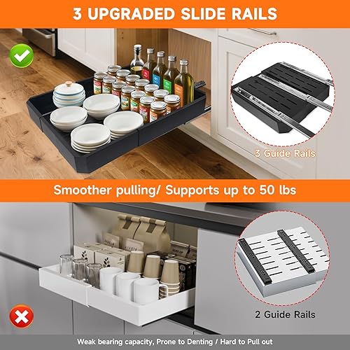 Miniatura 4 de Organizador de gabinete extraíble, ancho ajustable (14-21 pulgadas) y profundidad (17-24 pulgadas), ampliable, sin taladro, cajones deslizantes para