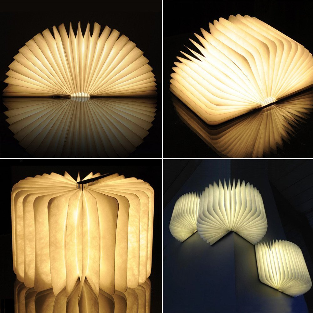Coollux vouwbare papieren LED lamp Aurora op houten voet, 22cm - Juffrouw Joosten
