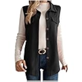 Women's Corduroy Vest Collared Lightweight Button Down Sleeveless Shacket Shirt Jacket Fall Clothes Outfits