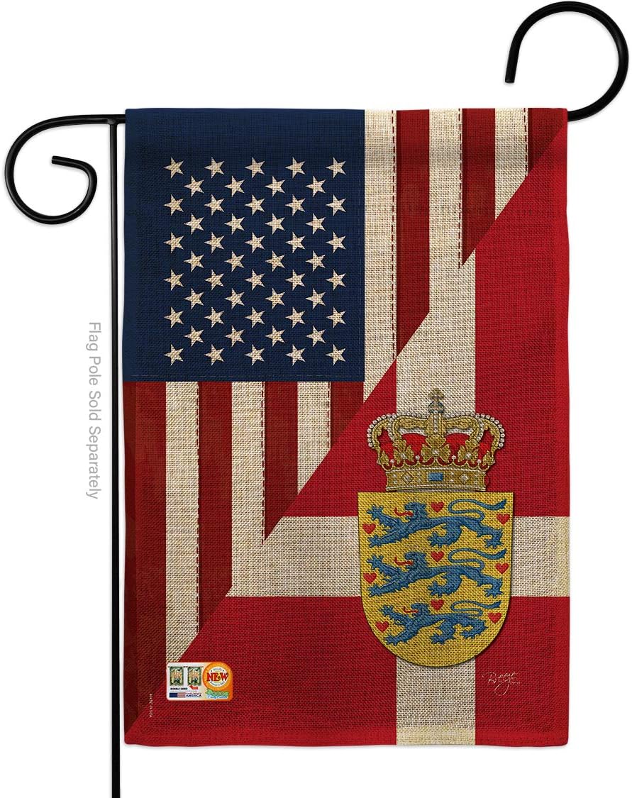 US Denmark Friendship Burlap Garden Flag Regional USA American Alliance World Country Particular Area Small Decorative Gift Yard House Banner Double-Sided Made In 13 X 18.5