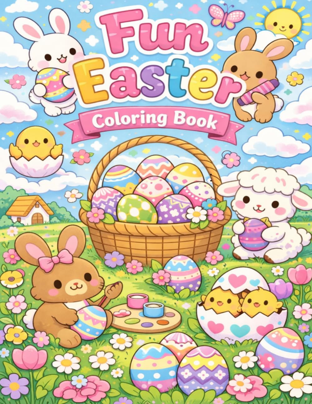 Fun Easter Coloring Book: Cute Easter Bunnies, Eggs, Chicks & Spring Fun – Easy Coloring Pages for Kids Ages 3-8, Toddlers & Preschoolers | Perfect Easter Basket Stuffer Activity Book