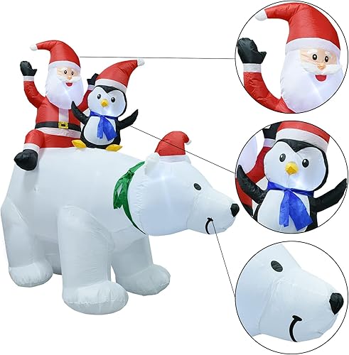Miniatura 2 de Lvydec Oso polar inflable iluminado, decoración de Navidad al aire libre, 7 pies, oso polar inflable con pingüino de Papá Noel y luces LED