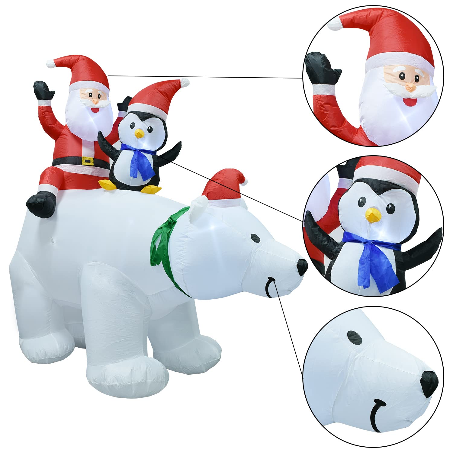 Oso polar de muñeco de nieve inflable iluminado de 8 pies, muñeco de nieve soplado con sombrero y luces LED multicolor integradas para decoración de fiestas de Navidad, patio o jardín