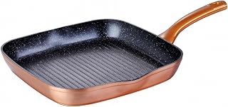 QUANSHANGJU 11-Inch Nonstick Square Grill Pan for Stovetops - Induction Compatible, PFOA-Free with Pour Spouts & Grill Marks