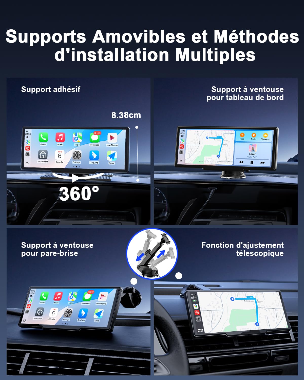 Avylet 8,1'' Apple Carplay Voiture pour avec Caméra de Recul, Écran Tactile | Portable, Navigation GPS, Contrôle Vocal Google/Siri, Android Auto, Bluetooth, AUX/FM, Mirror Link, OTA, 21.3*2.5*8.7cm