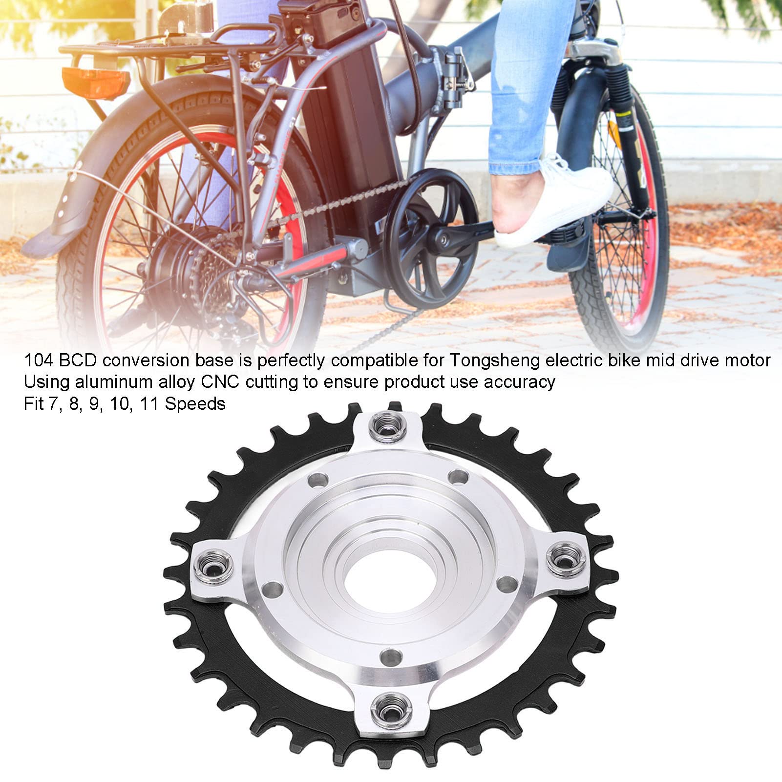 Adattatore 104bcd Corona Bici 104BCD 32D - Adattatore Alluminio Per Motore Mid Drive - Compatibile BBS01 BBS02 Ingranaggio Lega Alluminio CNC